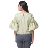 Pista Green Embroidered Satin Top
