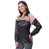 Black & Peach Kantha Embroidered Shirt
