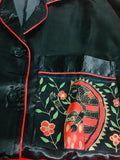 Black Madhubani Painted Satin Pyjama Sets