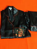 Black Madhubani Painted Satin Pyjama Sets