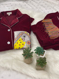 Madhubani painted Maroon velvet night suit