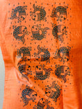 Orange Madhubani Painted Unstitched Silk Kurti
