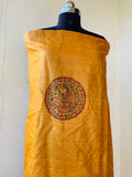 Mustard Yellow Madhubani Painted Unstitched Silk Kurti