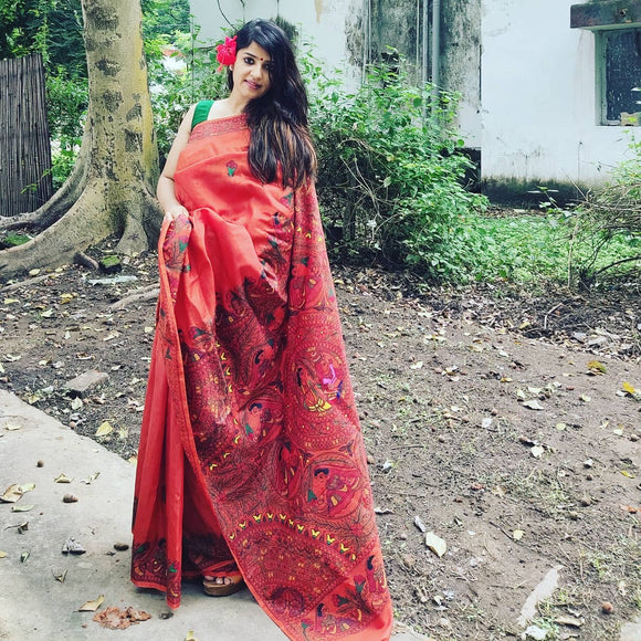 Madhubani Painted Silk Saree