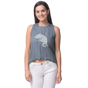 Grey Hand Embroidered Top