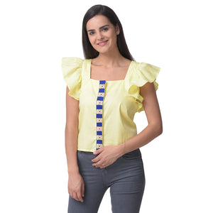 Kantha Embroidered Light Yellow Top