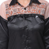 Black & Peach Kantha Embroidered Shirt