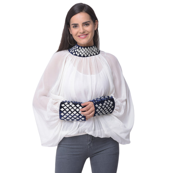 White Gota Patti Sheer Top