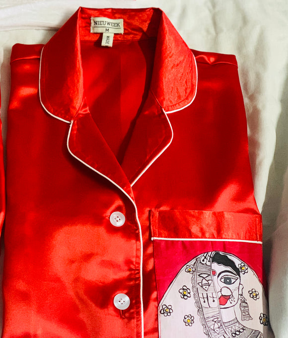 Madhubani Painted Satin Pyjama Set