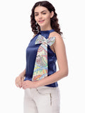 Navi Blue Madhbani Painted Bow Style Top