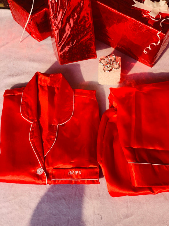 Zodiac Embroidered Satin Pyjama Set
