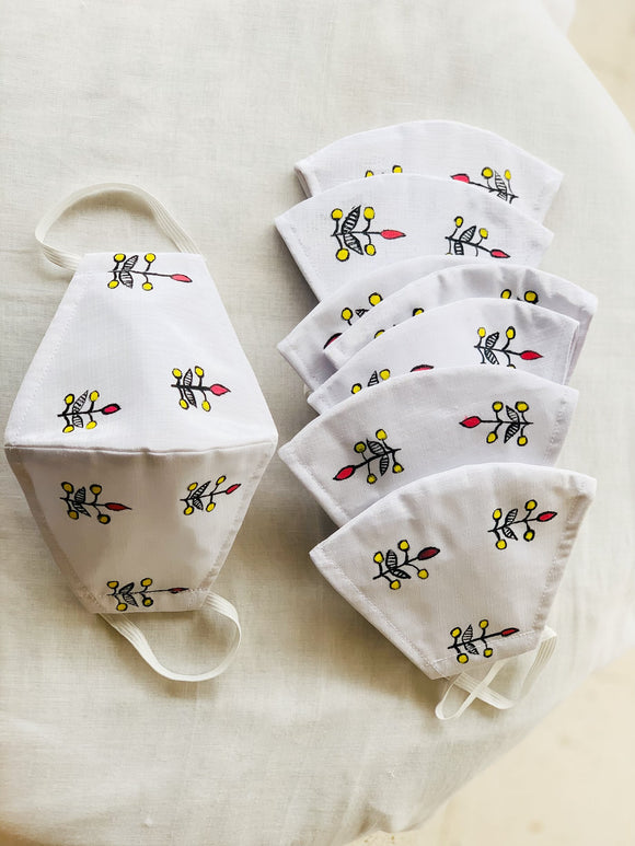 Madhubani Floral Motif White Masks