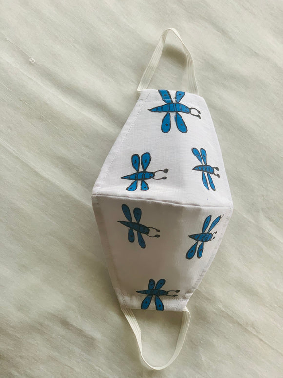 Blue Butterflies Motif White Mask