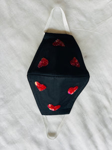 Glitter Heart Motif Black Mask