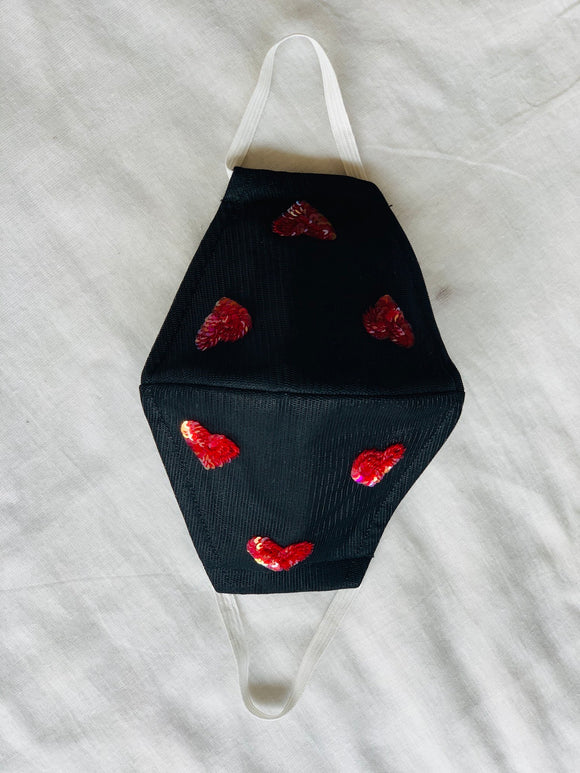 Glitter Heart Motif Black Mask