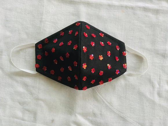 Floral glitter motif black mask