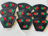 Strawberry Glittery Motif Black Masks