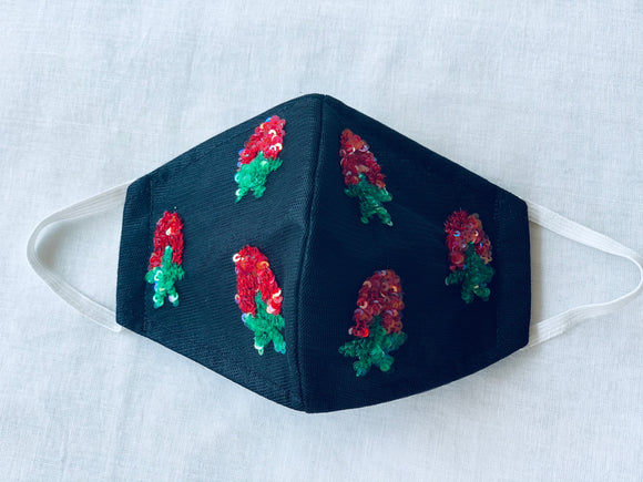 Strawberry Glittery Motif Black Masks