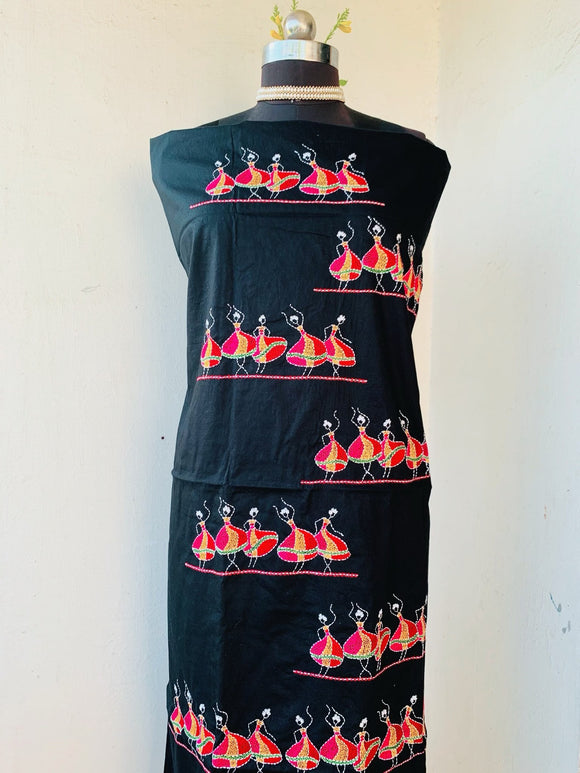 Black Kantha Hand Embroidered Unstitched Kurti