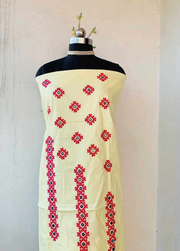 Yellow Sindhi Mirror Artwork Unstitched Kurti