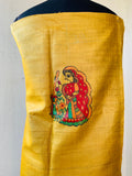 Yellow Madhubani Painted Unstitched Silk Kurti