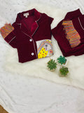Madhubani painted Maroon velvet night suit