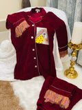 Madhubani painted Maroon velvet night suit